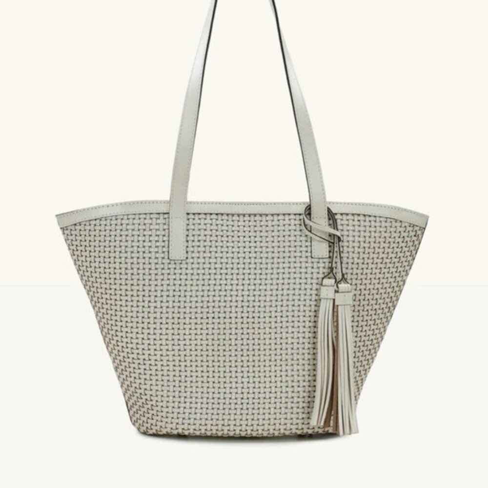 Patricia Nash Marconia Tote Woven Leather Latte Dark White Handbag - Picture 3 of 16